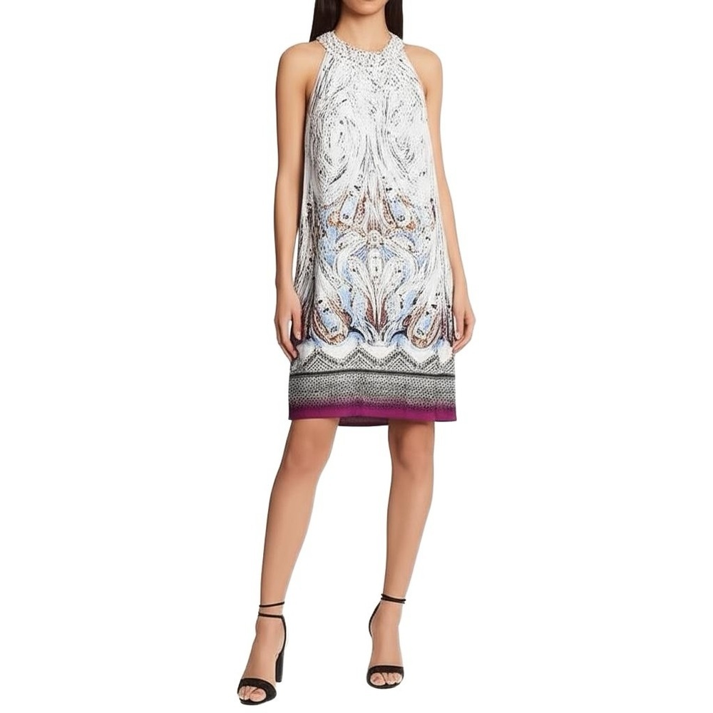 White House Black Market Elegant White and Purple Mini Dress Worn Once